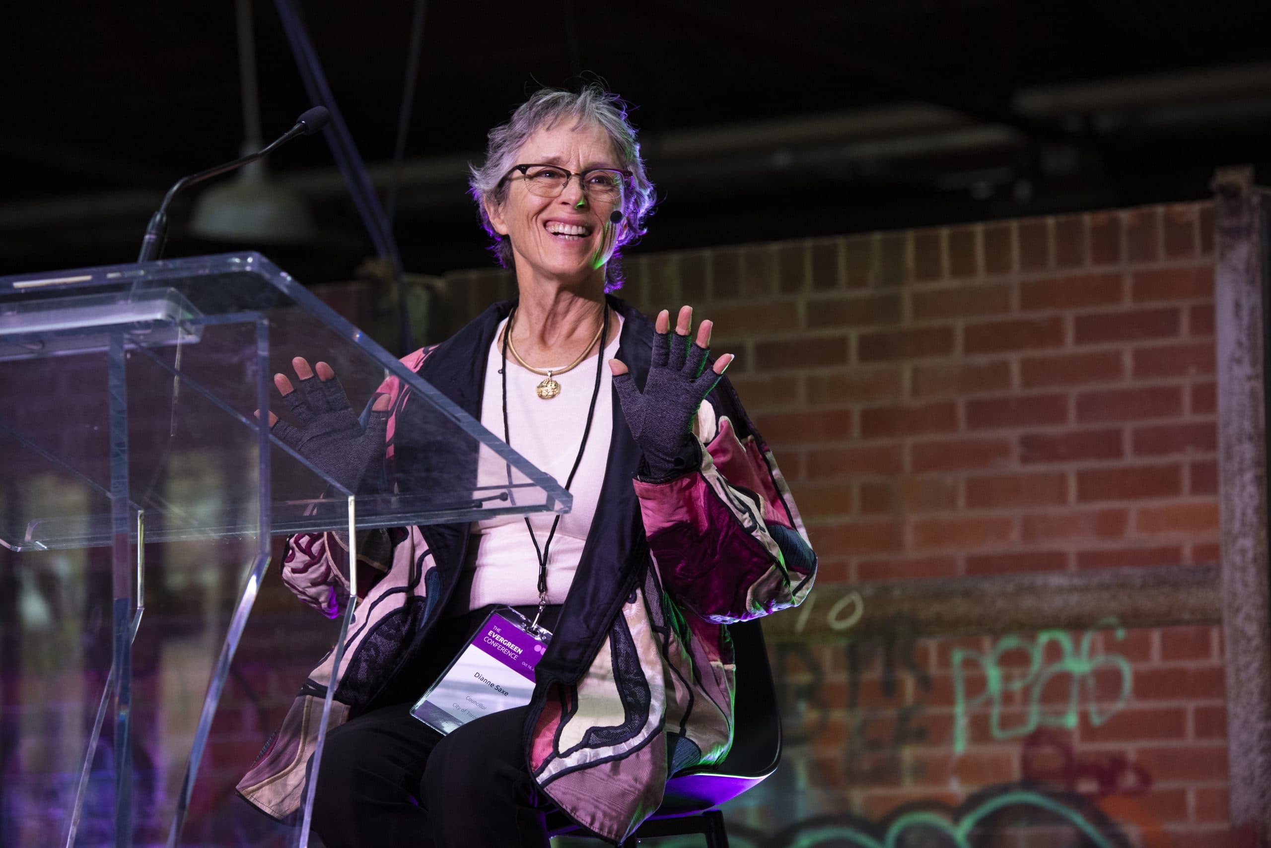 Dianne Saxe speaking at a community event